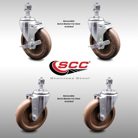 Service Caster 5 Inch SS High Temp Glass Filled Nylon 1/2 Inch Threaded Stem Caster Brakes, 2PK SCC-SSTS20S514-GFNSHT-121315-2-TLB-2